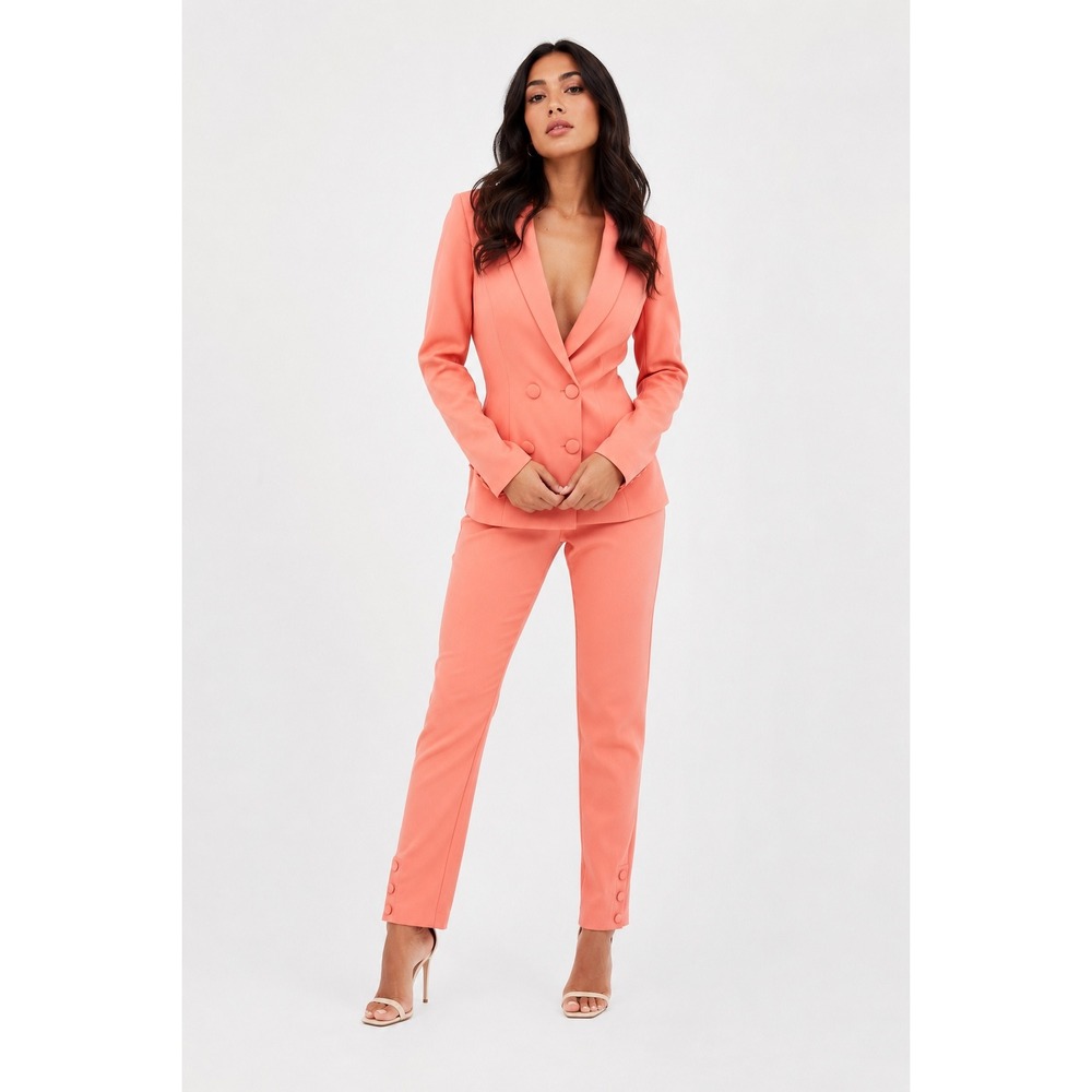 Lavish Alice Coral Pink Double Breasted Blazer & Tapered Pant Suit Set US 4 NWT